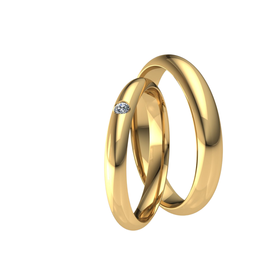 Alianzas de boda en oro amarillo con un brillante engastado a grano.